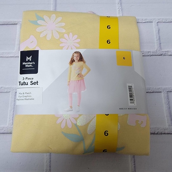Member's Mark Girl's 3 Piece Tutu Set Yellow and Pink Flowers Size 6 - Picture 2 of 12